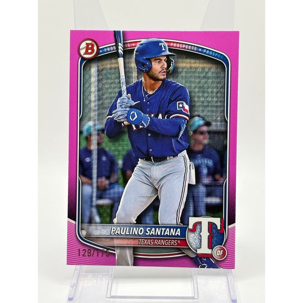 2025 Bowman Prospects Paulino Santana Pink Border Parallel 129/175 SP Rangers